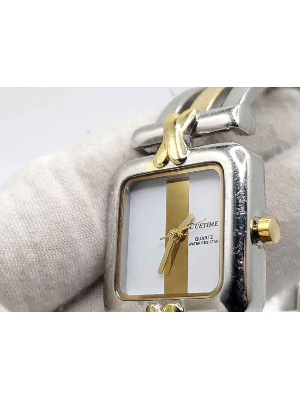 Cuetime Quartz Watch Womens New Battery Two-Tone Square 24mm